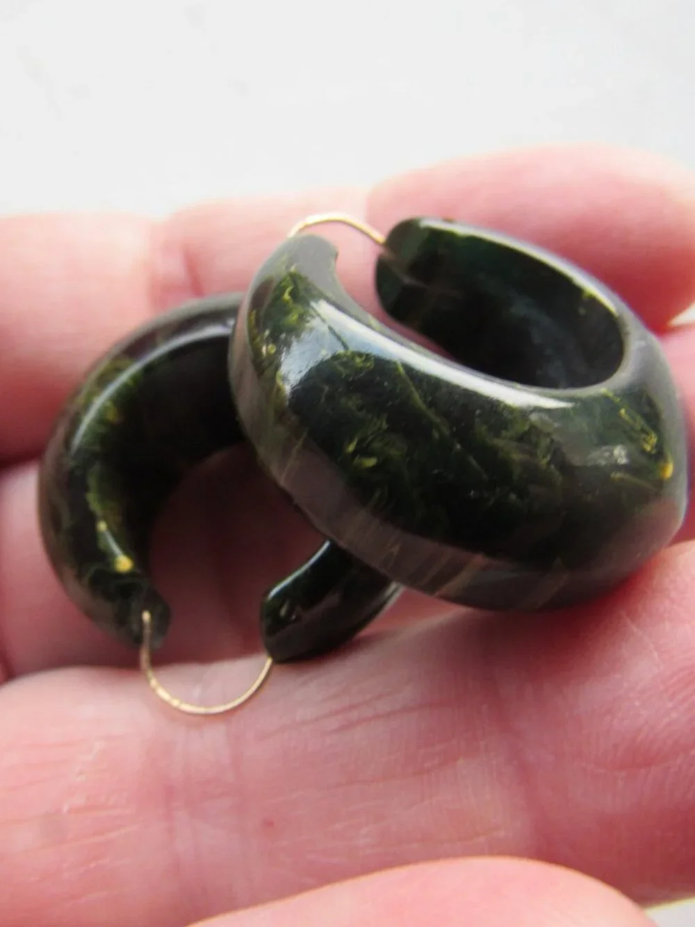 Spinach Green Bakelite Hoop Earrings Tested